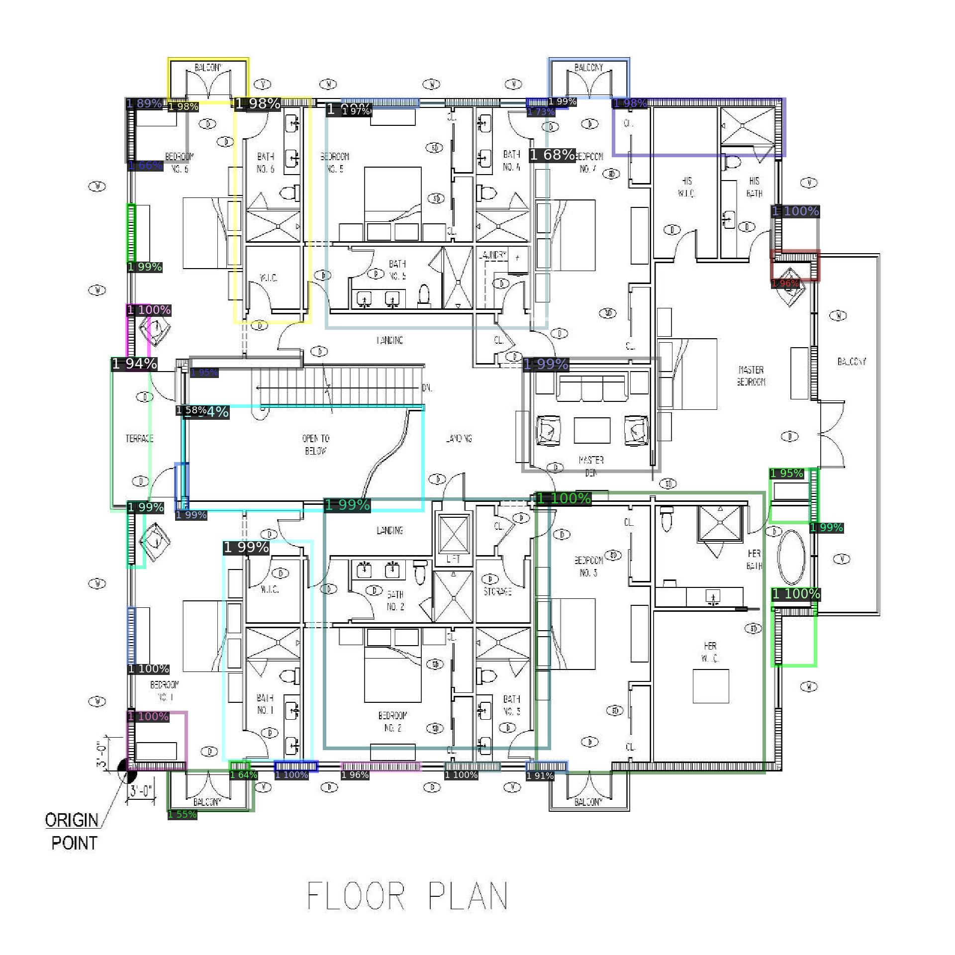 Multi-unit residential level with stair core, terraces, and repeated room blocks
